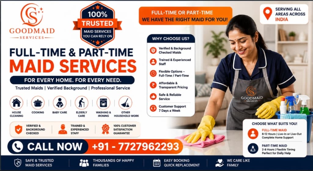 Full time and part time Maid/Bai services in Pune | Good Maid Services India